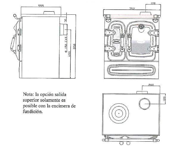 Cocina de leña Lacunza Abierta Clasica 5 esquema