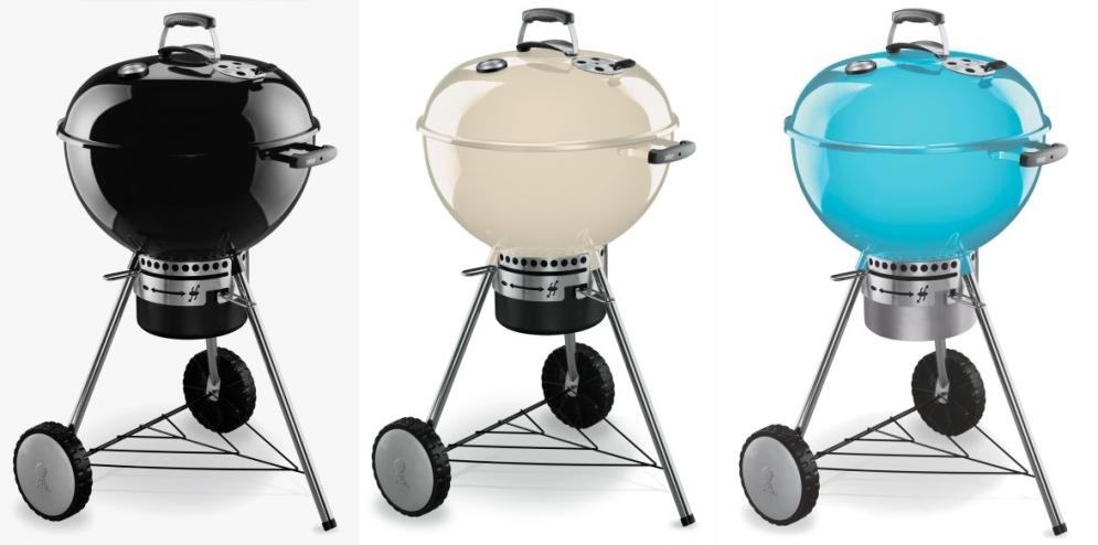 En colores negro, beige y azulón la Barbacoa Weber One Touch Premium 57