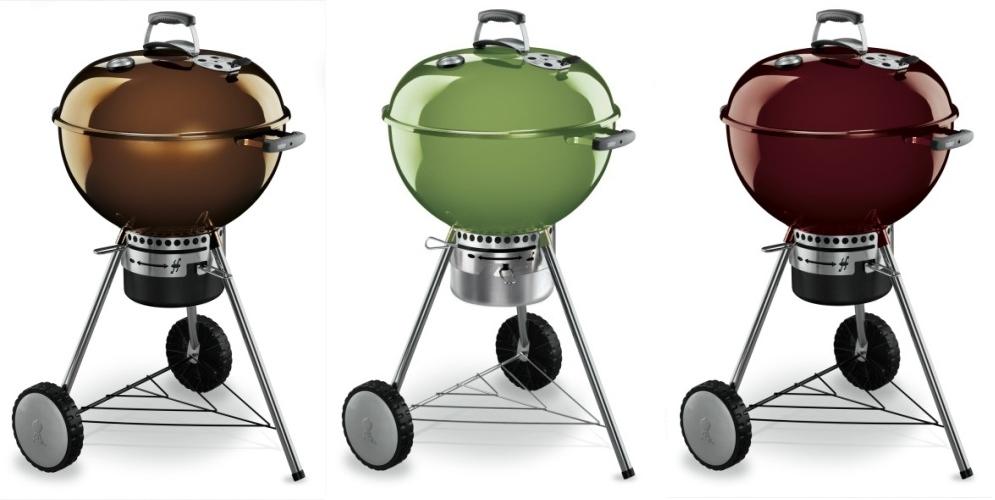 En colores marrón, verde manzana y rojizo la Barbacoa Weber One Touch Premium 57